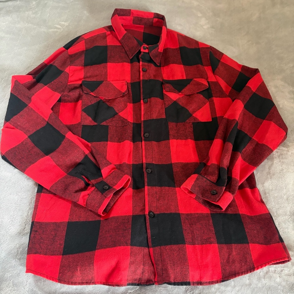 Red and Black Plaid Button-Up Shirt